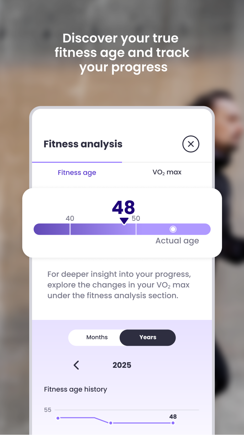 MiaHealth app screen — Fitness Age tracker